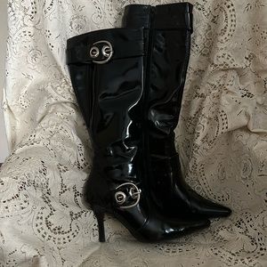 CL by Laundry high heeled black patent boots